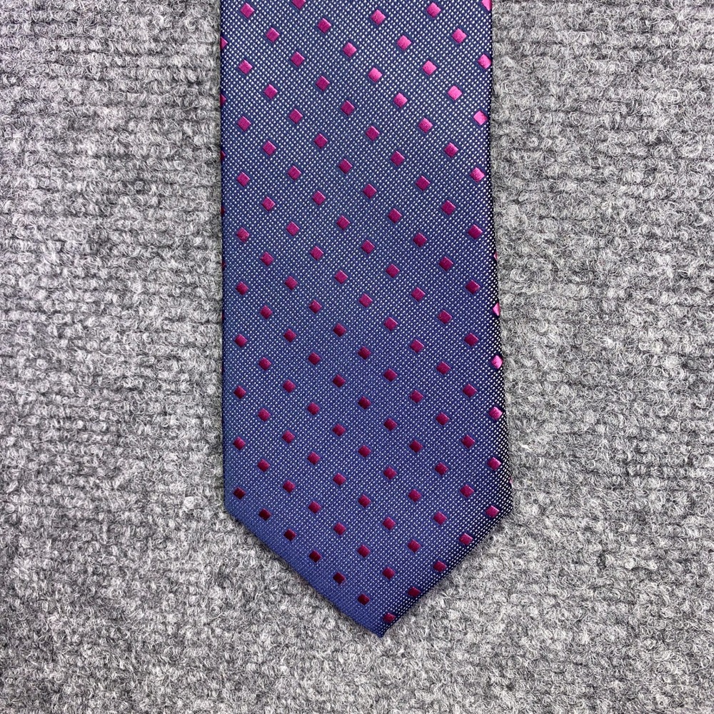 Christian Aujard Liberte Paris Men Blue Pink Square Geometric Silk Blend Tie
